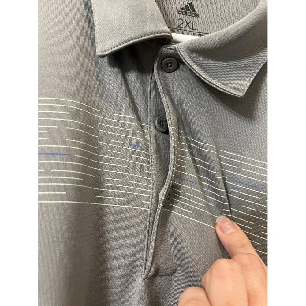 Adidas Golf Polo Shirt Gray Striped Athletic‎ Training 2XL
